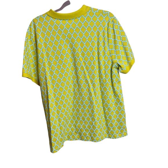 Lands'‎ End Women's Lime Geometric Print Polo Shirt Size XL Preppy Resort Tennis - Picture 2 of 11